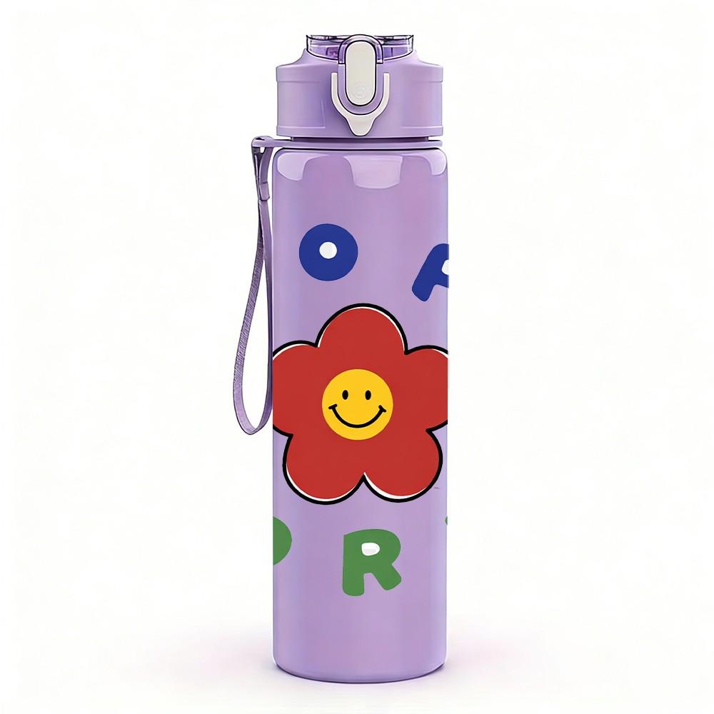 1PC Hope World Flower Letter 750ml Color Plastic Sports Water Bottle Leakproof Flip Straw Lid Suitable for Sports Office Home Use