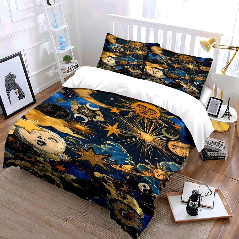 Golden cosmic elegance unfolds. Bedding sets Duvet covers Pillowcases(1* Duvet Cover 2* Pillowcases without duvet insert)