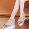 Босоножки на танкетке женские летние 2024 года, новые внутренние усиливающие яркие бриллиантовые рыбьи клювы, водонепроницаемые, на высоком каблуке, с пряжкой, женские туфли прилив