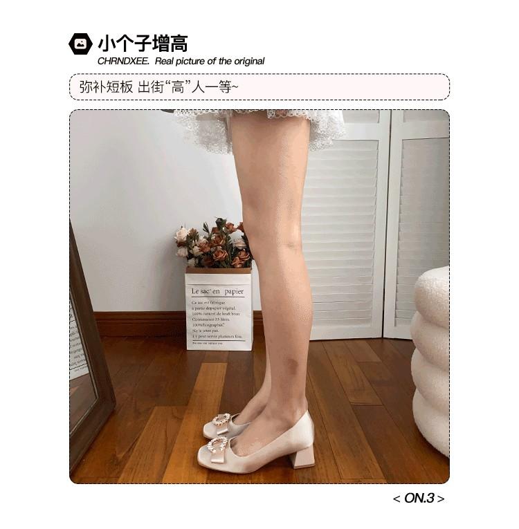 Модный французский нежный стиль с юбкой, толстый каблук, туфли-лодочки с мелким вырезом, новые весенне-осенние туфли на высоком каблуке с бантом и квадратным носком