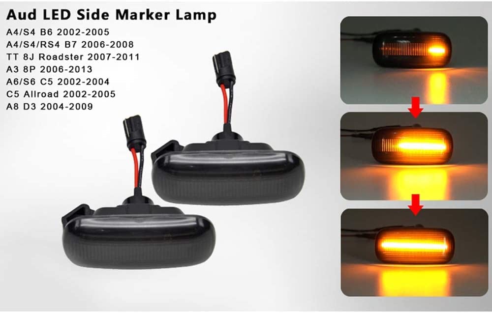 hotimp VW Compatible Flowing LED Smoked Lens Sequential Dynamic Fiber LED Clear Side Signals of for Golf Golf New and Lupo Markers/Turn (Set 2) 3, 4,