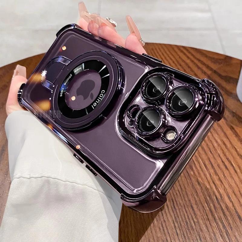 Роскошный Новый Прозрачный Чехол-книжка с Подставкой для iPhone 16 15 14 13 11 12 Pro Max Plus с Магнитным Покрытием Magsafe, Ударопрочный Чехол