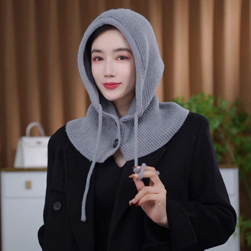 New Ear Protection Winter Balaclava Windproof Drawstring Hooded Beanie Hats Warm Scarf Hat Unisex