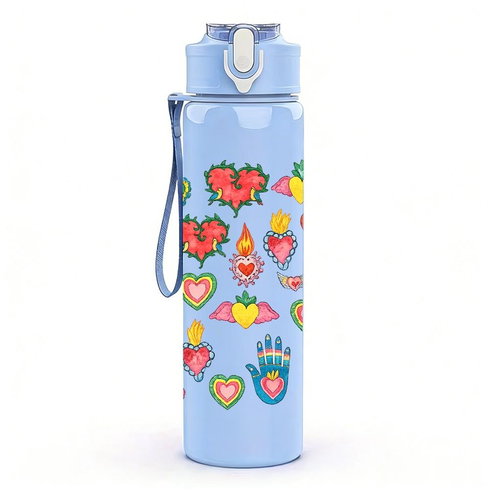 1PC Vibrant Mixed Floral Bouquet Print 750ml Color Plastic Sports Water Bottle Leakproof Flip Straw Lid Suitable for Sports Office Home Use