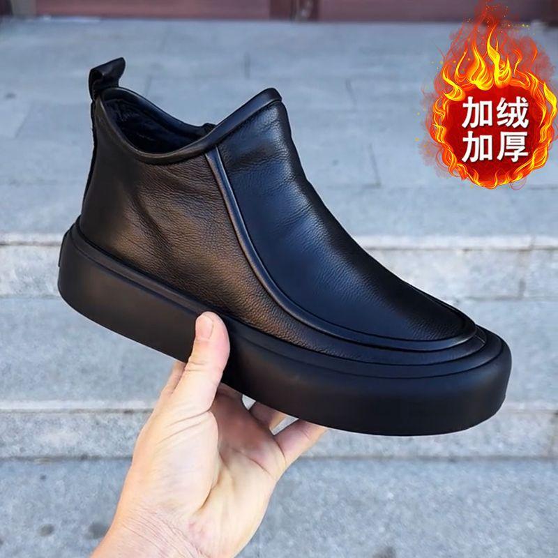 Мужская обувь 2025 года, новые кожаные туфли, короткие, средние, на молнии, повседневные, внутренняя высота увеличивается, новый китайский стиль, подлинный, простой и удобный тренд