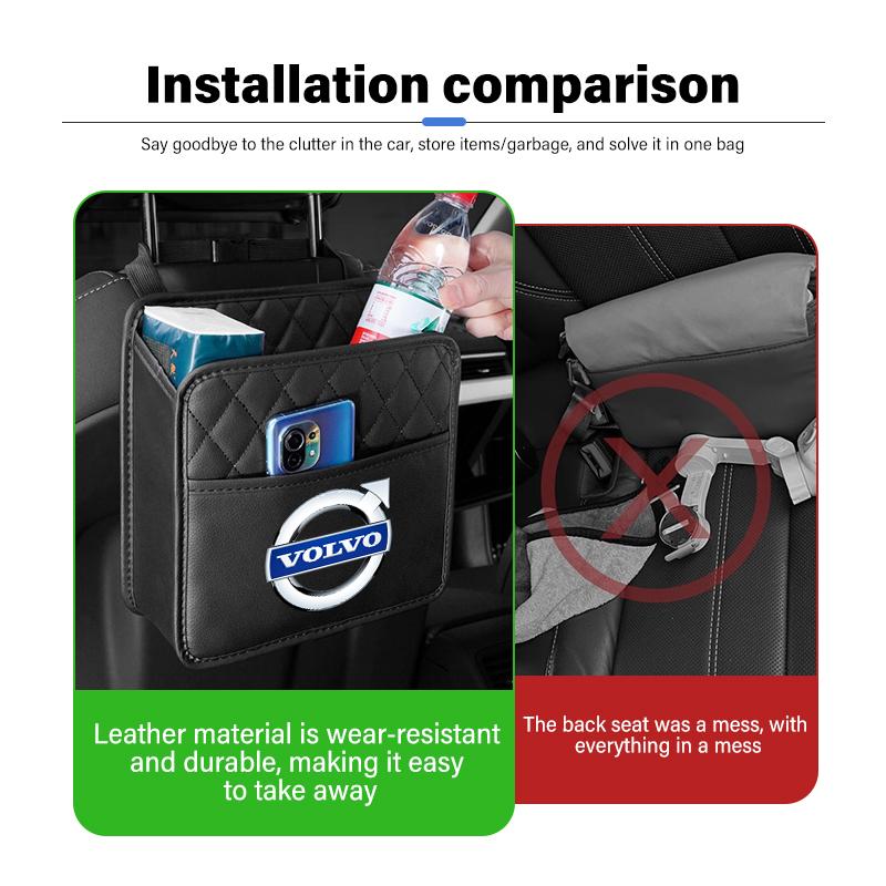 For Volvo Leather Car Seat Storage Bag Chair Back Water Cup Tissue Box V40 V60 C30 C70 S60 S80 S90 XC40 XC60 XC70 XC90 T6
