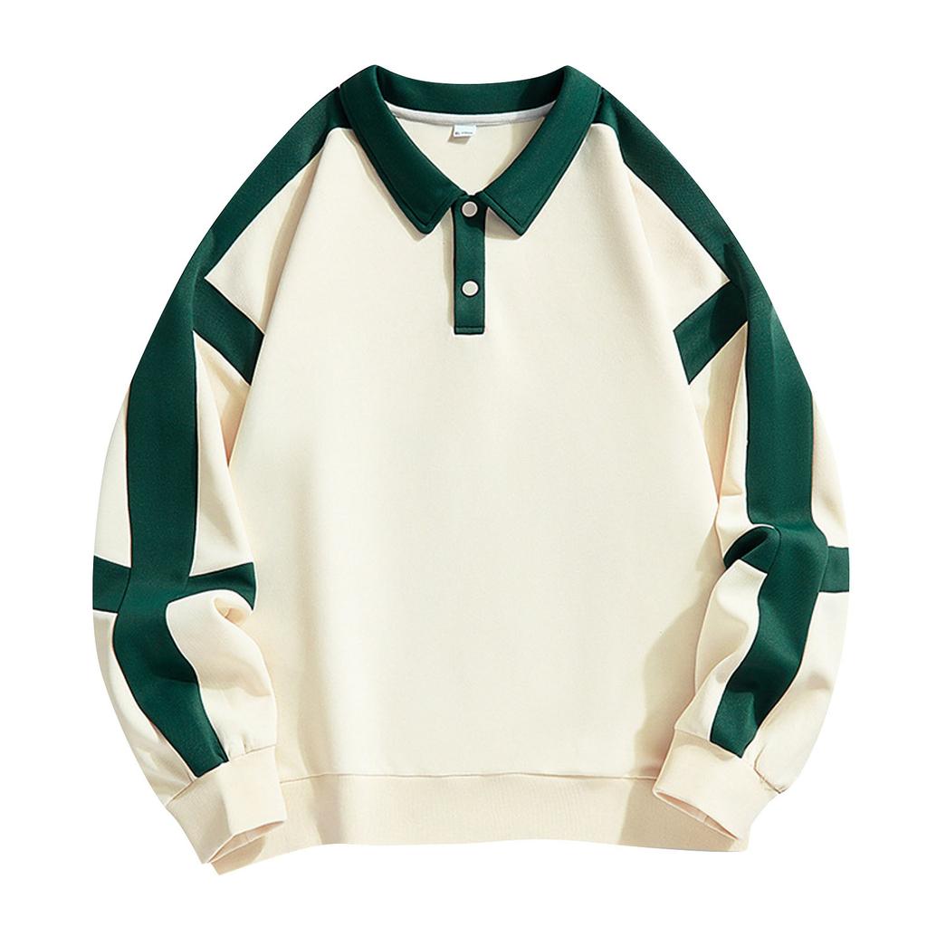Men's Sweatshirt Lapel Drop Shoulder Sweatshirt Fashion Trend Color Block Collar Tube Neck Pullover