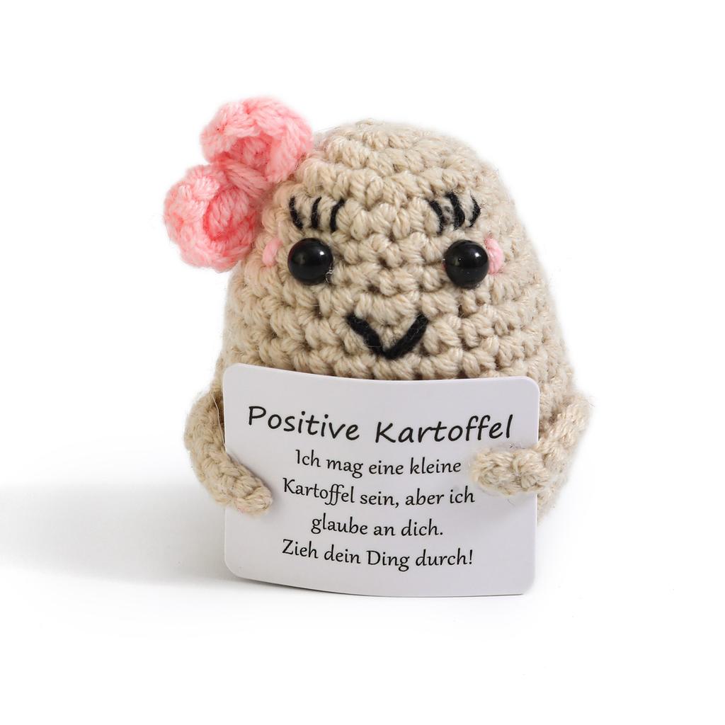 Positive Crochet Potato Doll with Card Handmade Knitted Emotional Support Hug Pocket Cucumber Ornament Room Decor Christmas Gift