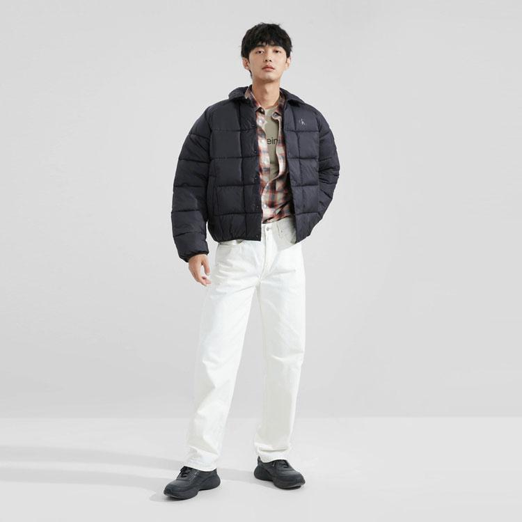 Calvin Klein Повседневная куртка для поездок на работу с принтом в клетку, стеганая, с воротником на пуговицах, мужская, куртки, космически-черный, J324058BEH