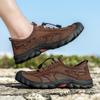 Нескользящие мужские походные туфли из натуральной кожи, дышащие мужские повседневные кроссовки со шнуровкой и сеткой, летняя обувь для активного отдыха