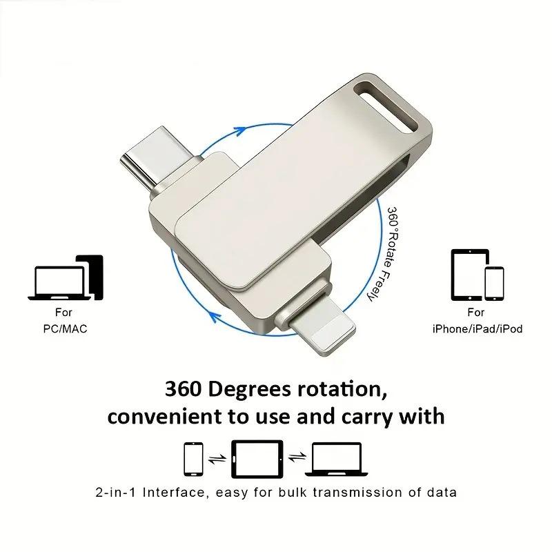Металлический вращающийся USB-флеш-накопитель с двойным интерфейсом Type-C емкостью 1 ТБ, совместимый с телефонами Apple.