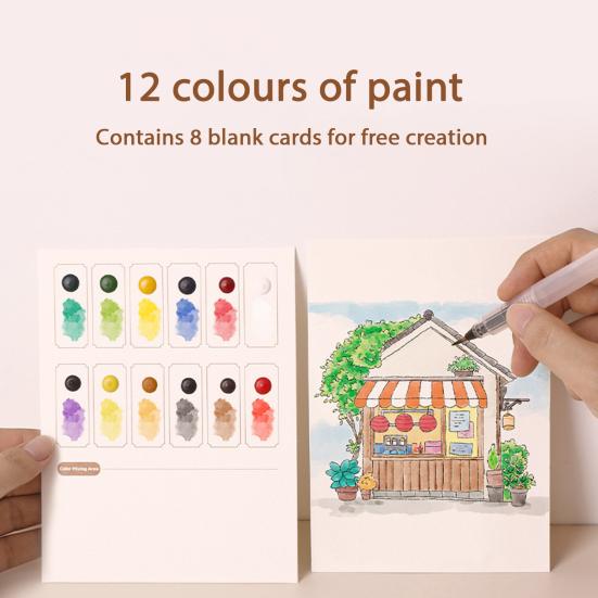 Портативный альбом для гуаши, трехстворчатый дизайн, набор акварельных листов с 12 ячейками для красок, эргономичная кисть, арт-набор для снятия стресса