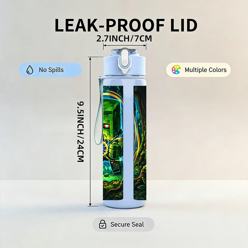 1PC Forest Tree Dark Vertical Panel 750ml Color Plastic Sports Water Bottle Leakproof Flip Straw Lid Suitable for Sports Office Home Use