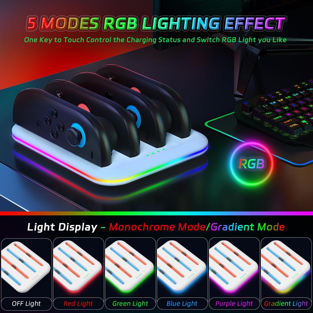 JOYTORN Switch 2 Controller Charging Fast Charging Dock for Nintendo Switch 2 RGB Lighting Magnetic Controller Charging Stand Station Dock, 4-in-1