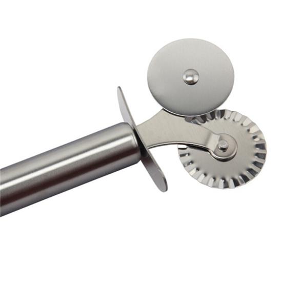 1 Pcs Double Roll Pizza Stainless Steel Knife Pasta Cutter Pasta Pasta Round  Lace Pizza