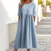 Spring and Summer Round Neck Casual Loose Solid Color Dress