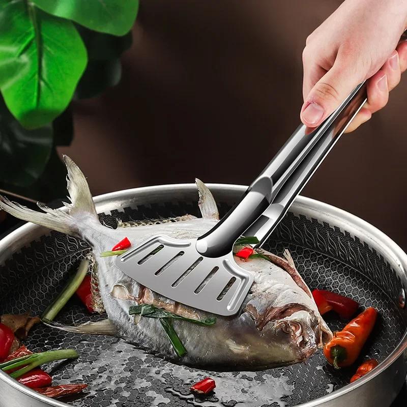 BEPAN Stainless steel household barbecue tongs food tongs fried fish grilled fish tongs steak frying tongs kitchen tools