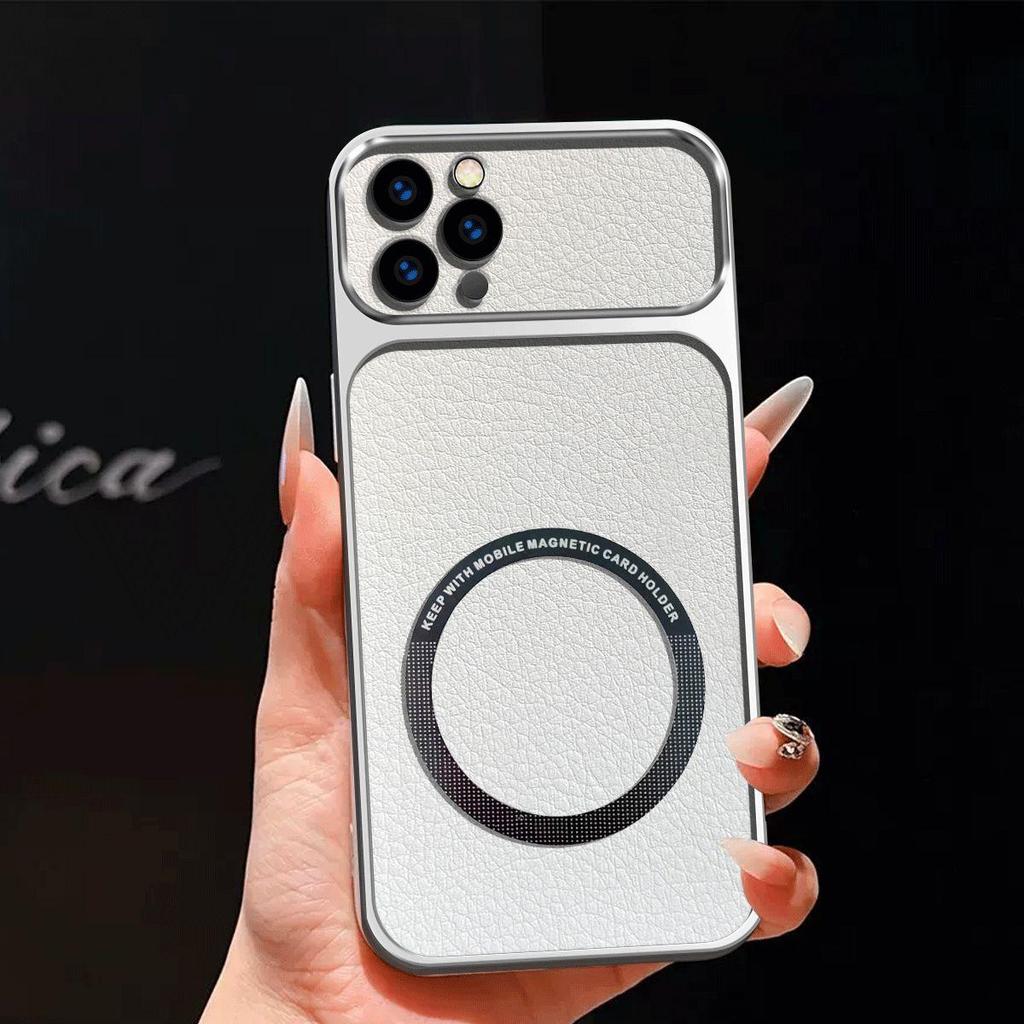 Улучшенный защитный чехол с большим вырезом для камеры для iPhone 16 ProMax, 15 Pro, 14 Pro, 13 Pro, роскошный кожаный чехол с магнитным кольцом
