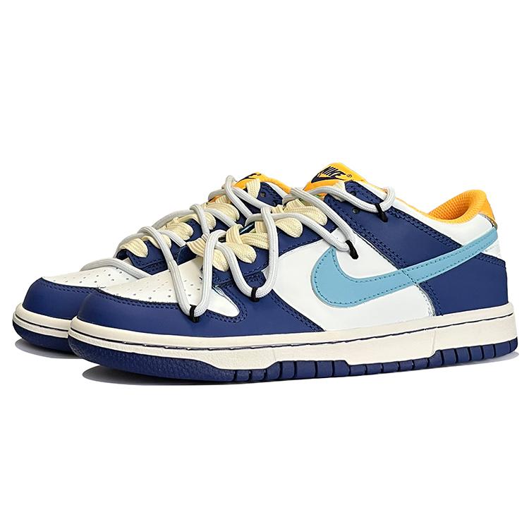 Nike Кроссовки Dunk Low, нескользящие, износостойкие, низкие, для скейтбординга, детские, сине-белые, DV1693-401(КомандаК-)