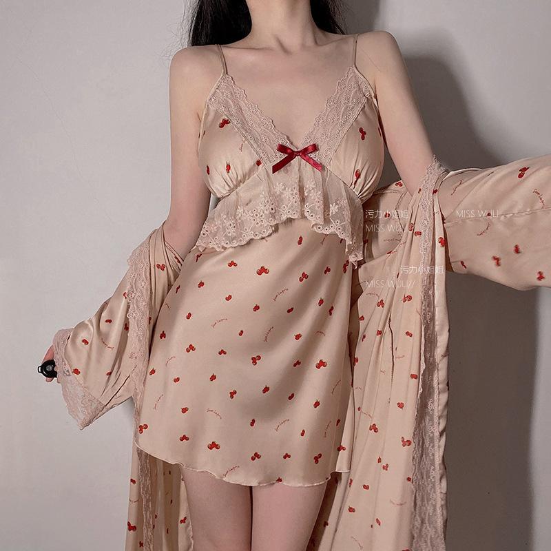 Sweetheart sexy pajamas women's summer 1011 new summer two-piece set ice silk suspender nightdress with chest pad loungewear