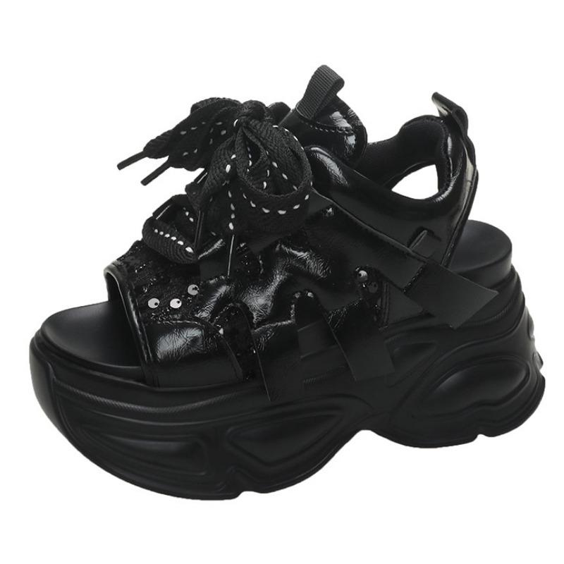 Модные женские босоножки на толстой платформе, дизайнерские новые брендовые летние пляжные туфли 2024 года, женские босоножки на танкетке со шнуровкой 9 см, модные женские босоножки2