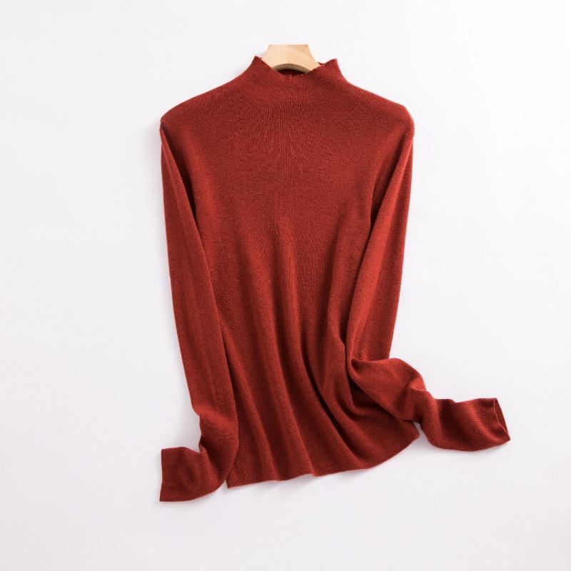 Fluffy and Light, Semi-turtleneck Slim-fitting Versatile Inner Wool Sweater, Women's Fashion Temperament Full Wool Bottoming Shirt
