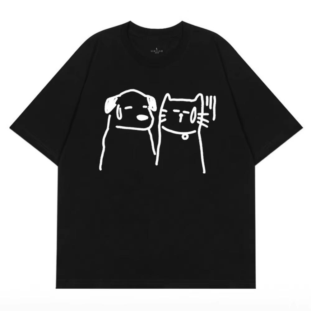 Men's Cotton Graphic T-shirt Speechless Cat Dog Meme T Shirt Summer Unisex Men Women American Hand Drawn Funny Annoyed Animal Graphic Unisex,gift,Top