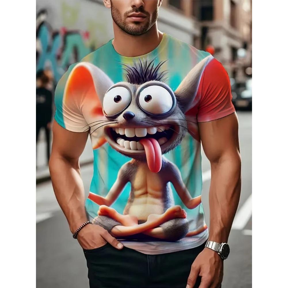 Men's T-Shirt Cartoon Style Animals Pig Cat Graphic 3D Printed T-Shirt Casual Short Sleeved Tee Outdoor Loose Men Clothing Tops