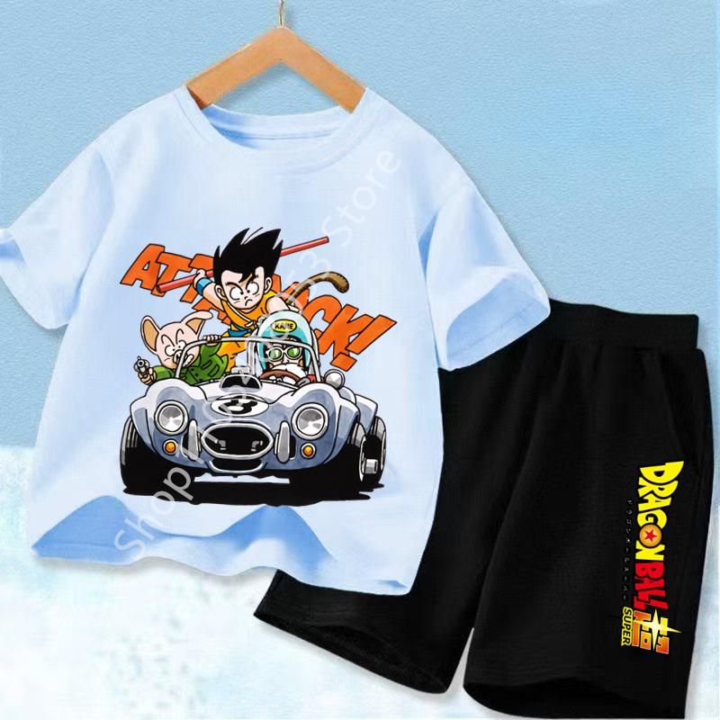 2026 Hot Anime Cool Goku Dragon Ball Z Boys CosPlay Short Sleeve Shorts with Pocket Beach Pants Breathable T-shirt Kids Suit