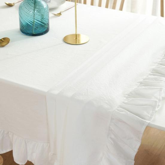 Yousheng Solid Color Ruffled Tablecloth Rectangular Square Table Cover Dining Tablecloth for Farmhouse Kitchen Dining Room Patio Decoration