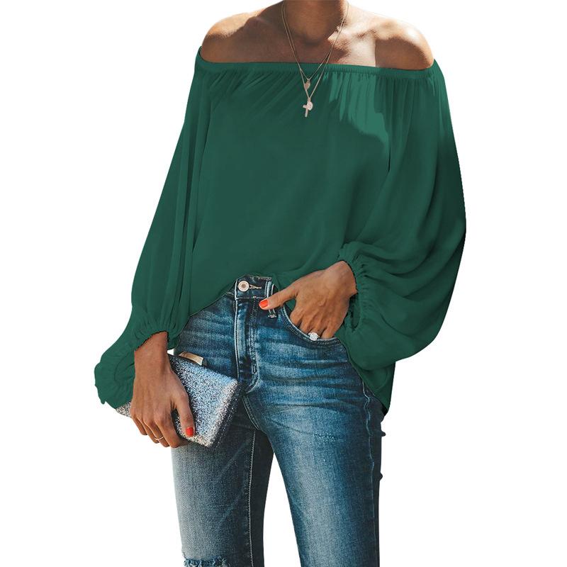 Women's Fashion Casual Spring Autumn Solid Color Print Long Sleeve One Shoulder Blouses & Shirts