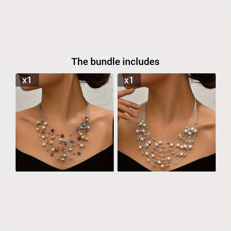 [Multi-Layer Shimmering Imitation Pearl Necklace] Vibrant Bohemian Multilayer Necklace - Shimmering Imitation Pearls - Artisan-Crafted, Authentic Char