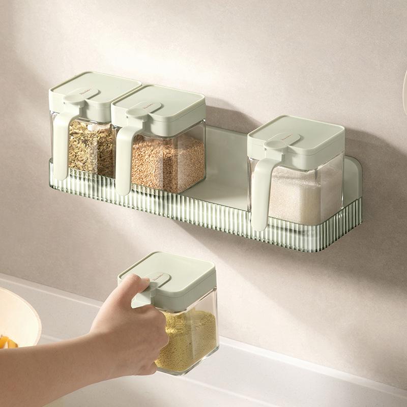 Kitchen Condiment Bottle Organizer Shelf Multifunction Punch-free Seasoning Bottle Storage Holder Wall Hanging Condiment Rack