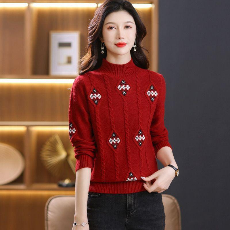 Трикотажный свитер осень и зима новый полувысокий ворот свитер трикотаж свободный жаккардовый пуловер с длинными рукавами базовая рубашка