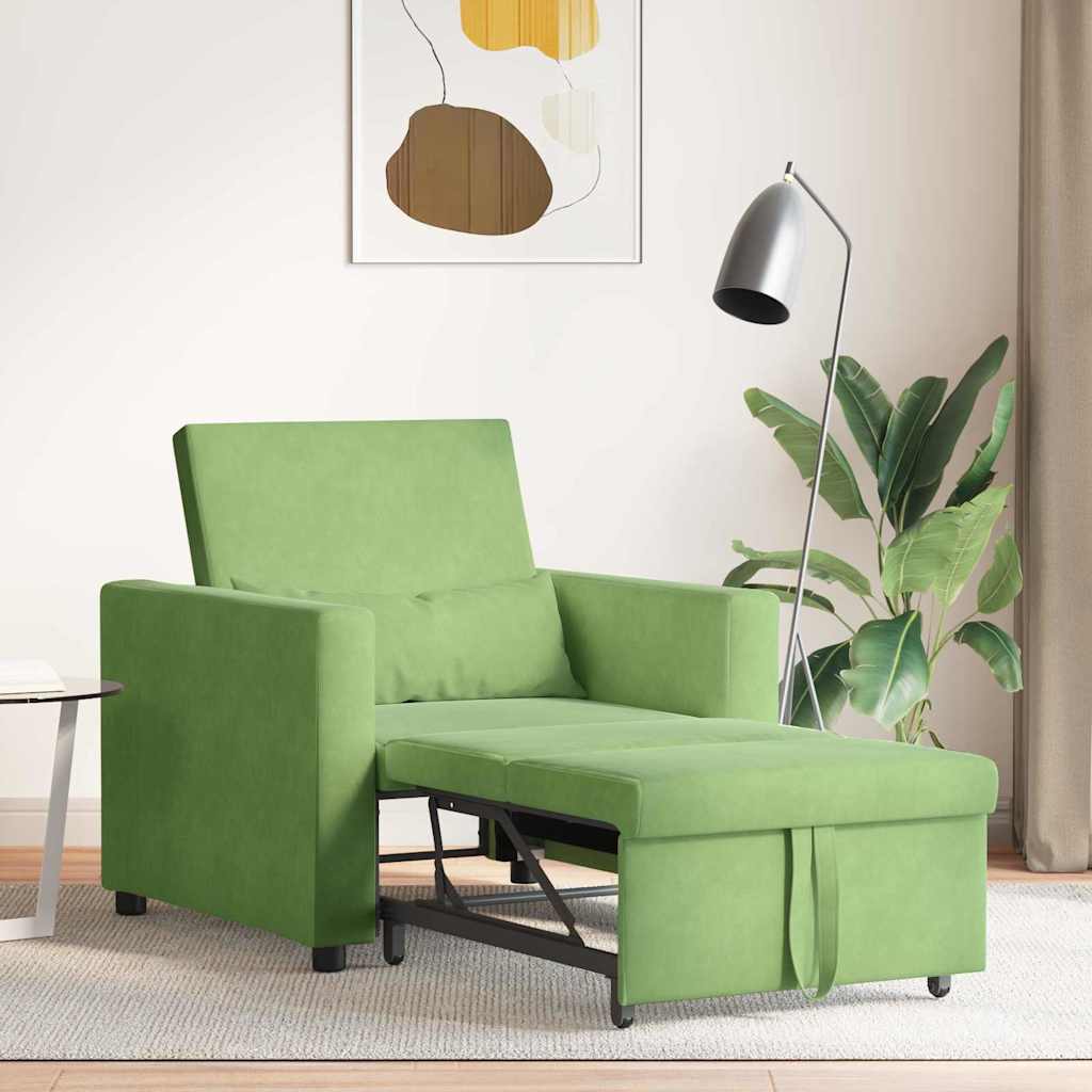 Extendable Single Sleeper Sofa with Casters Light Green Velvet