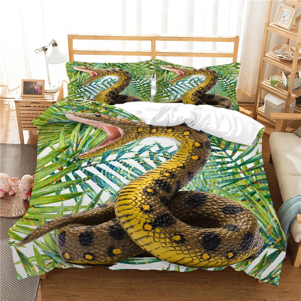 Комплект постельного белья с 3D-принтом змеи, мягкое постельное белье и наволочки с животными, 2/3 шт. Односпальная/двуспальная кровать для комнаты мальчика, полноразмерный быстросохнущий моющийся домашний текстиль
