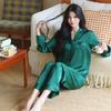 Women's ice silk long-sleeved pajamas set cream lapel V embroidery light luxury high-end sense can be worn outside loungewear