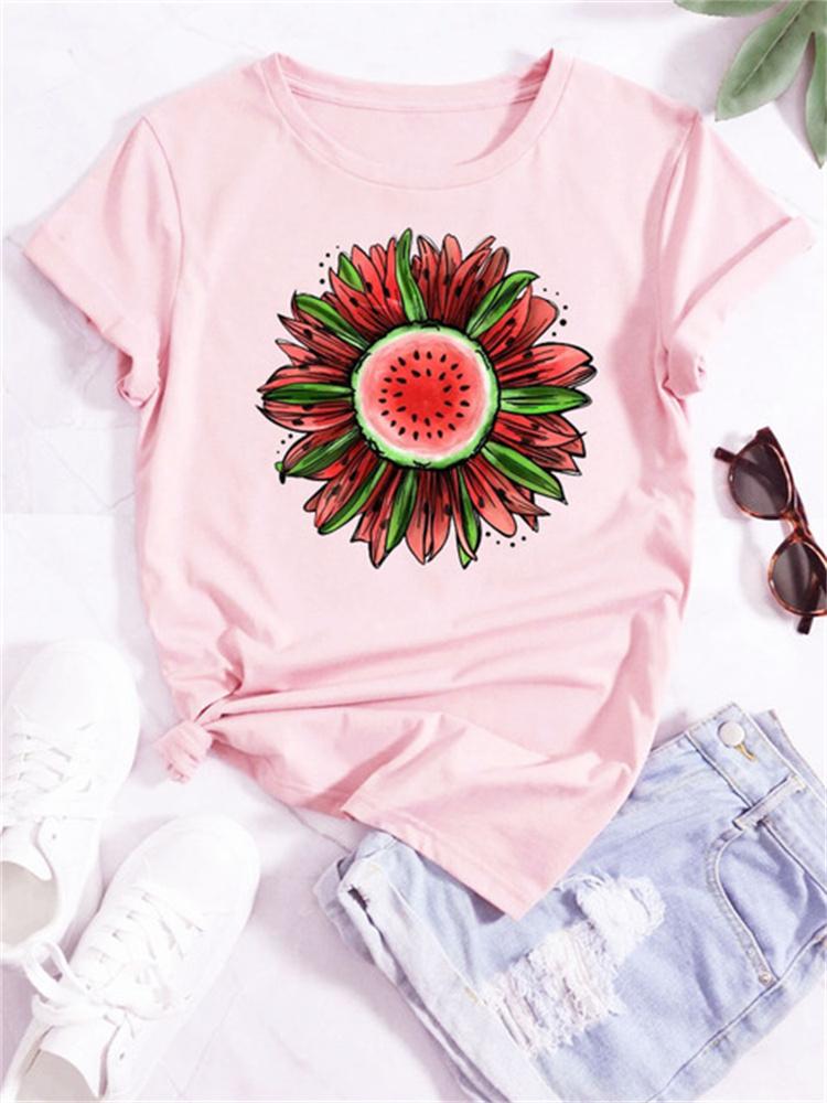 Maycaur Новая летняя забавная женская футболка с принтом арбуза и фруктов Harajuku Белые футболки с рисунком повседневные женские топы женская одежда