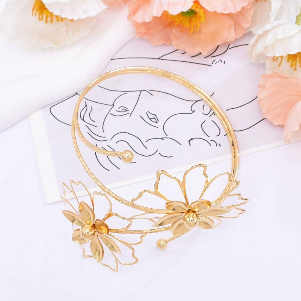 Hollow Out Open Arm Bangle Floral Arm Ring Vintage Gold Jewelry Hand Jewelry