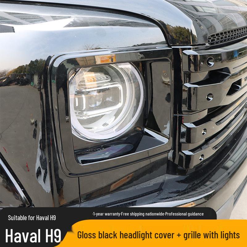 Комплект рамок фар Haval H9 2-го поколения: Решетка, ABS, Светодиодные бусины, Дизайн Черный Воин