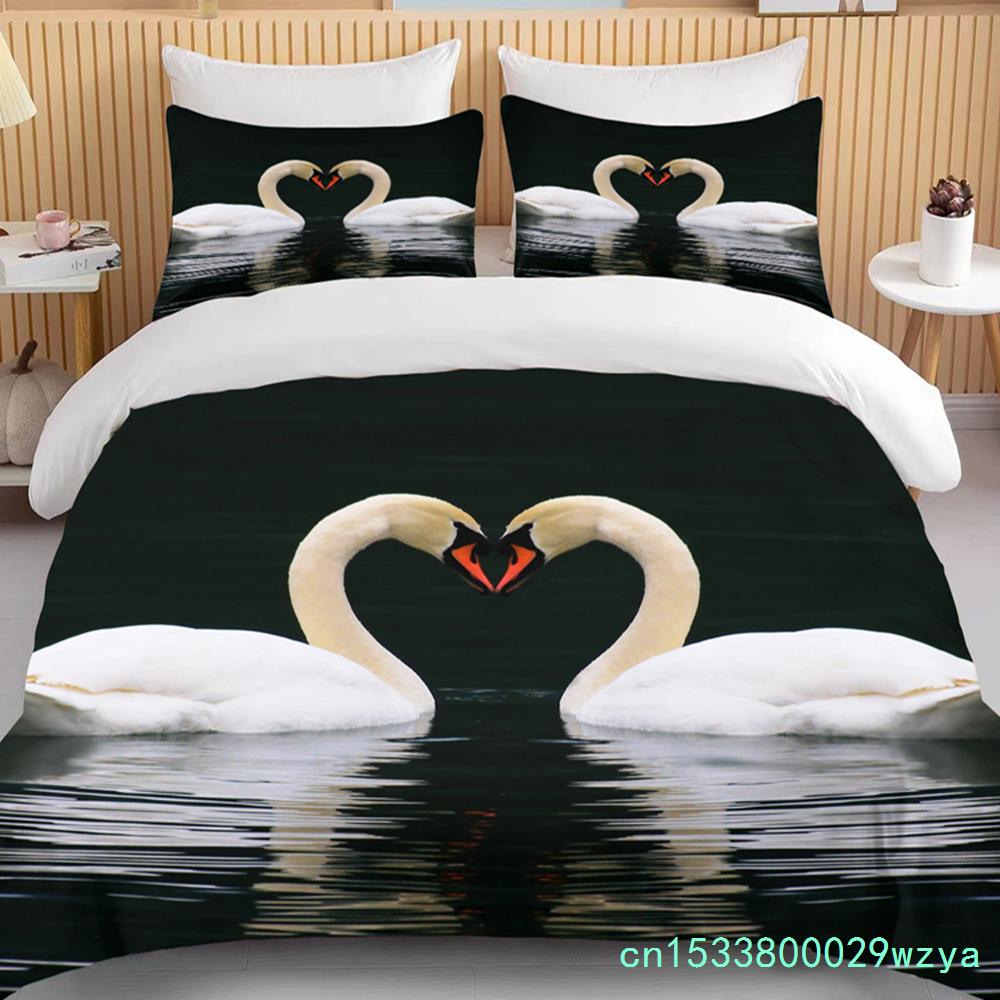 10 Sizes The Lover White Swan Bedding Sets Animal Duvet Quilt Cover Set Blue Pink Comforter Bed Linen And Pillowcase Duvet