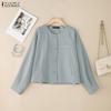 Women Casual Round Neck Solid Color Long Sleeve Blouse