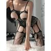 One-piece Seductive Full-Body Fishnet Bodystocking Sleeveless Cut Out Design For Women's Sexy Undies Crotchless Bra Garter Belt