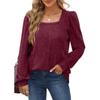 Spring and Autumn Women's Blouse Pit Stripe Brushed Square Neck Fashion Lantern Sleeve Long Sleeve Top