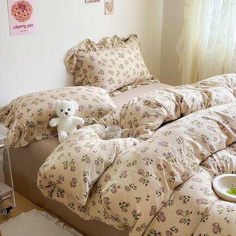 Комплект постельного белья Ins Girl с рисунком в виде вишневого сердца, двухслойный комплект из четырех предметов из розового яна, простая простыня из хлопка
