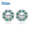 LSOOYH Natural Freshwater Pearl Earrings Fashion Party Cubic Zirconia Green Crystal Earrings For Women Pearl Jewelry Wedding Bridal Earrings