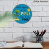 2D Flat, 1pc Round Aluminum Hanging Sign - "What Happens At The Pool Stays At The Pool" Funny Pool Quote Metal Wall Art, Tropical Palm Tree & Sun