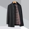 Двустороннее шерстяное пальто мужское со съемной пуховой подкладкой для людей среднего и пожилого возраста шерстяное пальто-папа с воротником-стойкой и меховым воротником