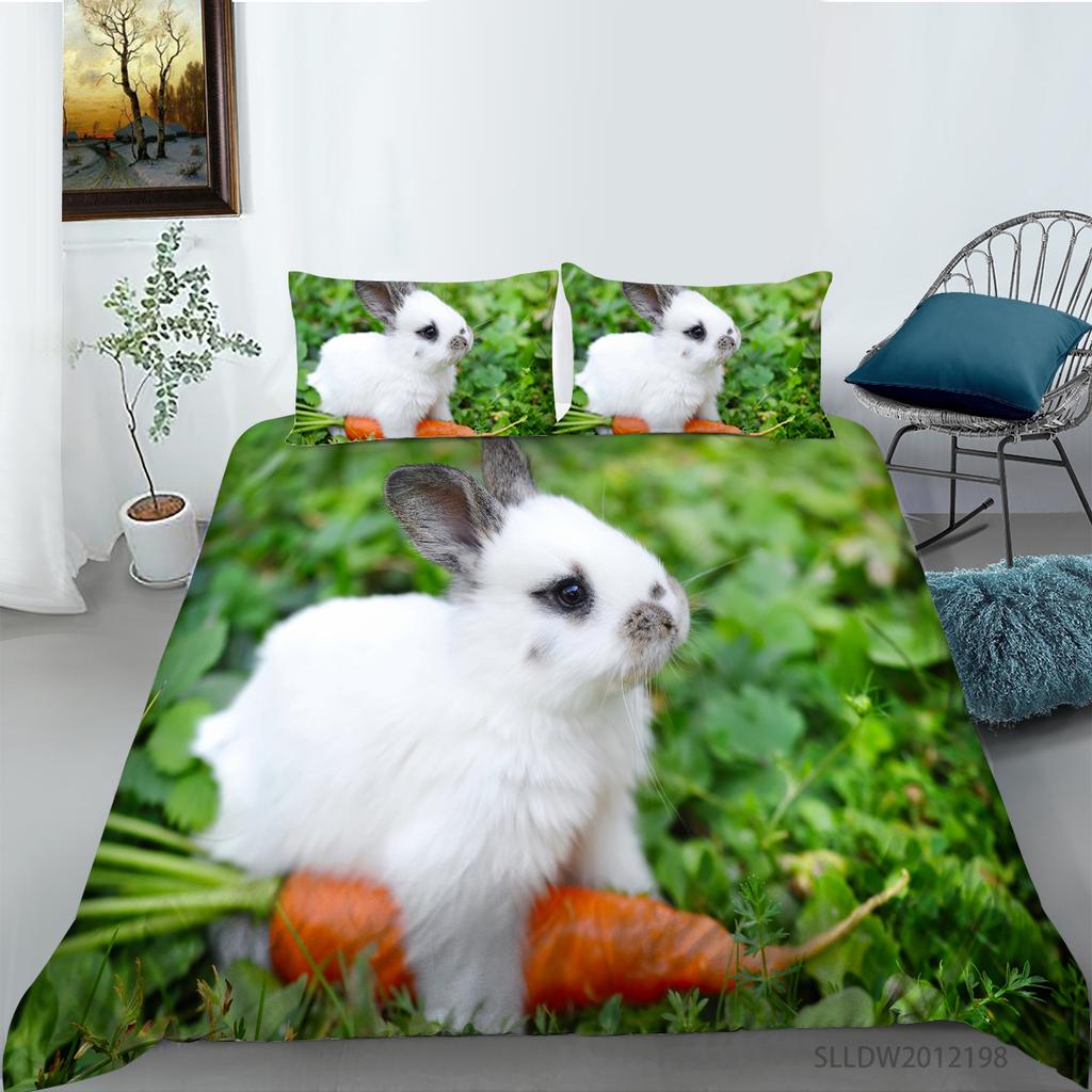 3D Printed Rabbit Bedding Set Cute Animal Down Duvet Cover Pillowcase 2/3 Pieces AU/EU/DE Full Size Soft Home Textile Easter Quilt Cover