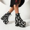 Women Rainbow Boots Colorful Gradient Lace-up Platform Gothic Halloween Bat Shoes High Heels Winter Warm Ankle Motorcycle Boots